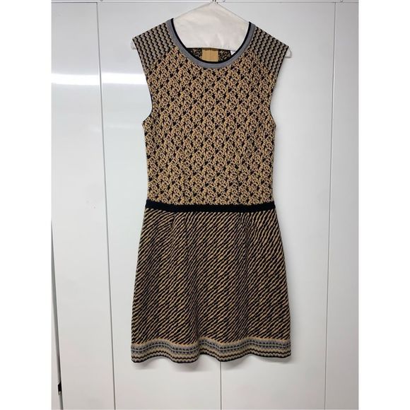Nanette Lepore Beige Black Tan Printed Sleeveless Knit Dress Size Small - Picture 2 of 9